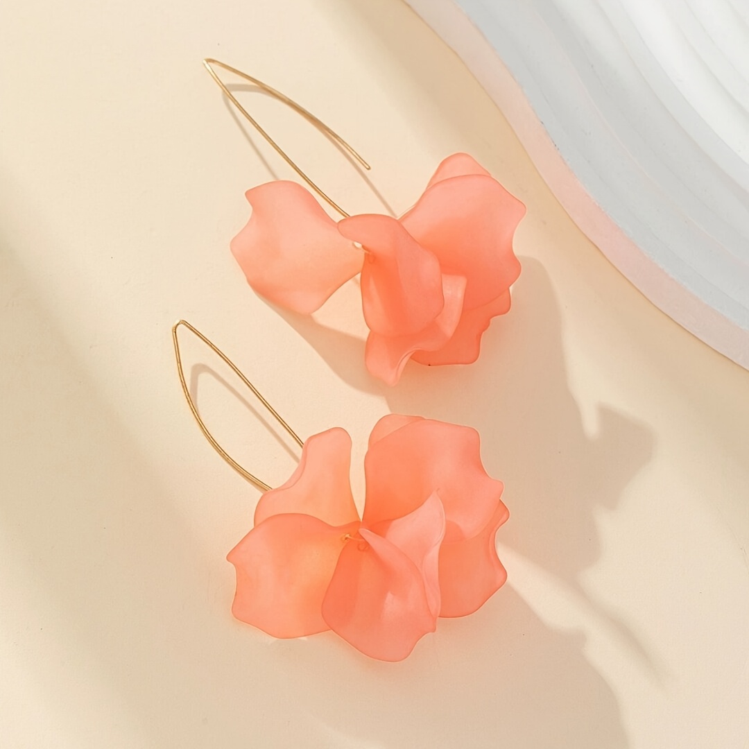 Exaggerated Floral Print Hook Earrings